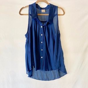 blue sleeveless long and drapey top by Irene's Story